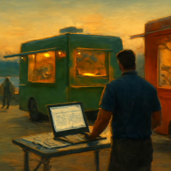Oil painting evoking Cash-runway forecasting for food trucks