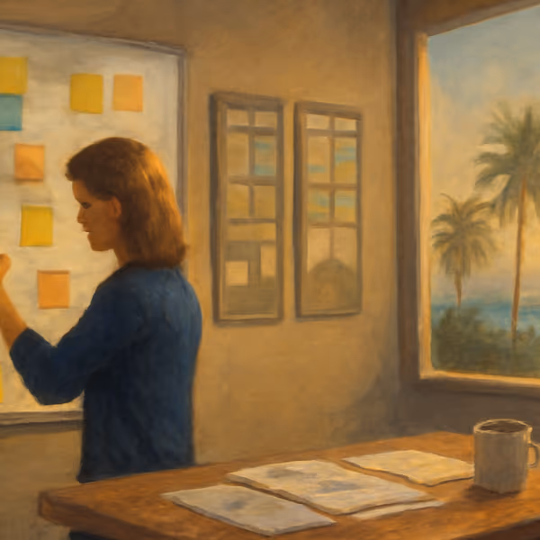 Oil painting evoking Consolidates tasks, email, for consultants