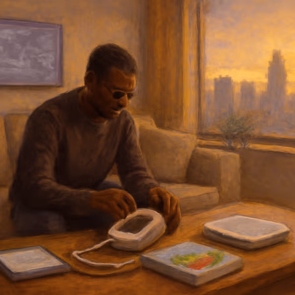 Oil painting evoking Correlates symptoms with food, sleep, and activity for high blood pressure