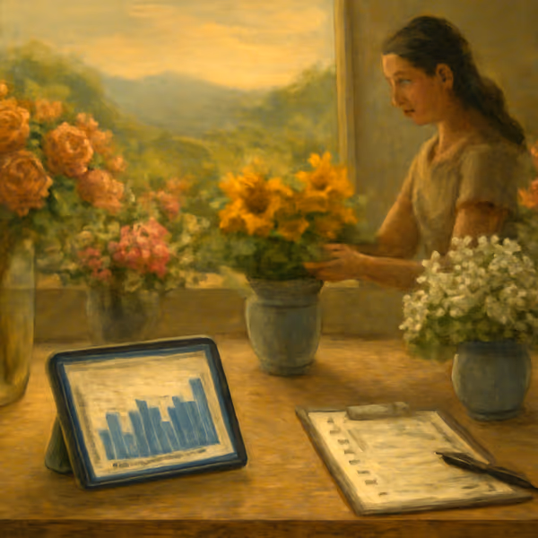 Oil painting evoking Review & reputation manager for florists