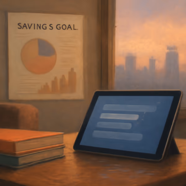 Oil painting evoking Savings goals with nudges tracking for dual-income households